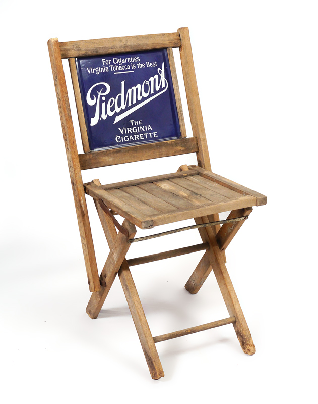 Appraisal: PIEDMONT CIGARETTE ADVERTISING FOLDING CHAIR Back with double sided enamel