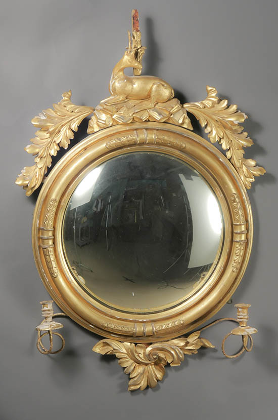 Appraisal: Regency Giltwood and Gesso Two-Light Convex Girandole Mirror Early th