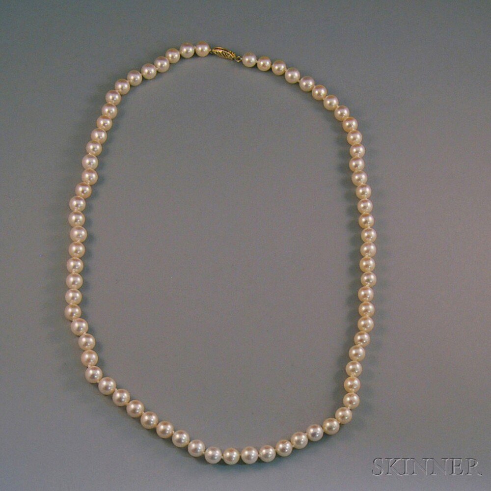 Appraisal: Cultured Pearl Necklace completed with kt yellow gold clasp the