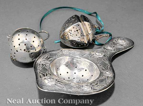 Appraisal: Three Sterling Silver Tea Infusers including a spinning top by