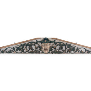 Appraisal: A Carved and Painted Pine Pediment Panel Circa salvaged from