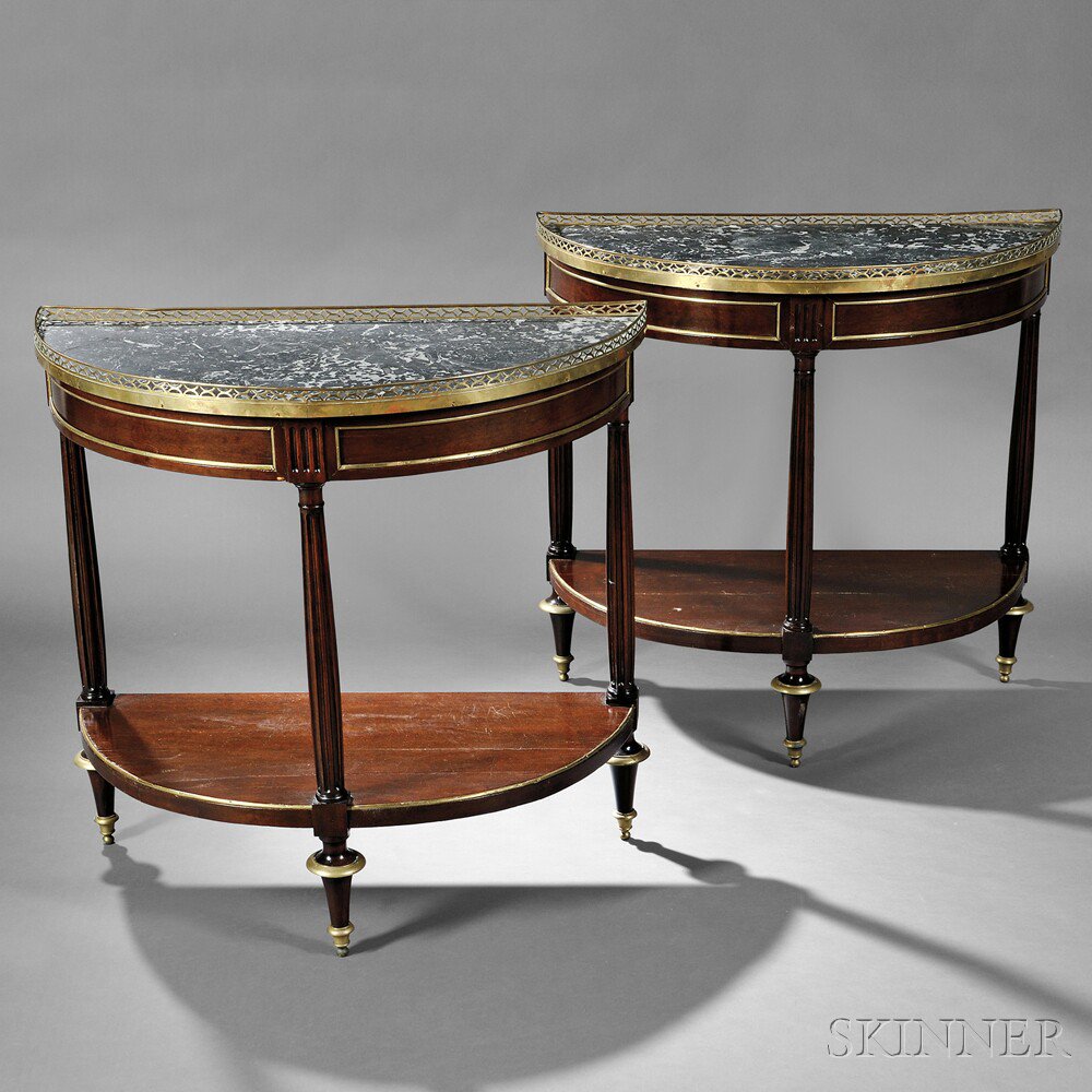 Appraisal: Pair of Directoire Mahogany and Marble-top Console Tables early th