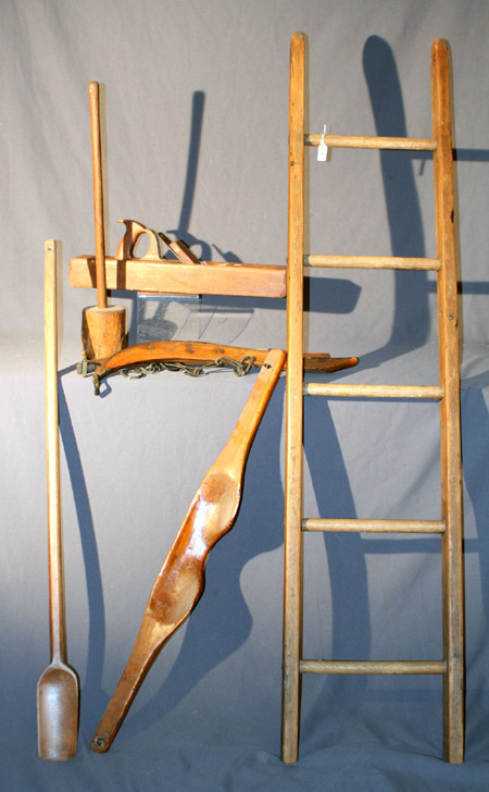 Appraisal: Group of Wooden Tools and Implements Length of ladder -