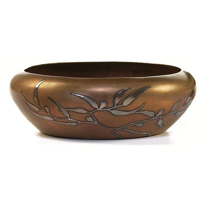 Appraisal: Heintz bowl sterling on bronze applied organic design original patina