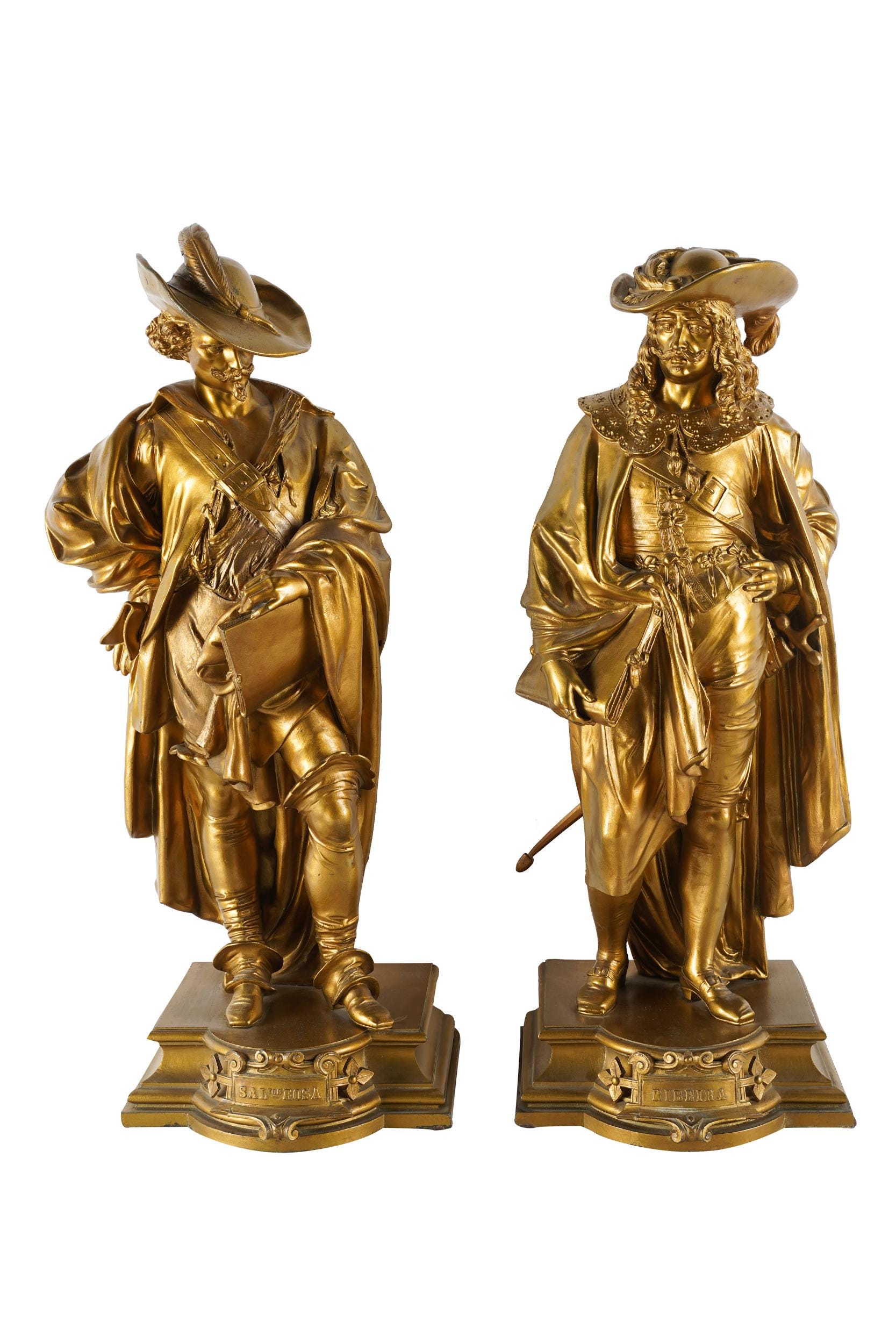 Appraisal: PAIR OF GILT METAL FIGURES depicting Salvator Rosa and Jusepe