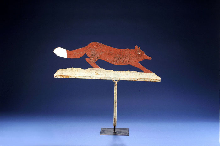 Appraisal: RUNNING FOX WEATHERVANE Sheet-iron depicting a fox running over grassy