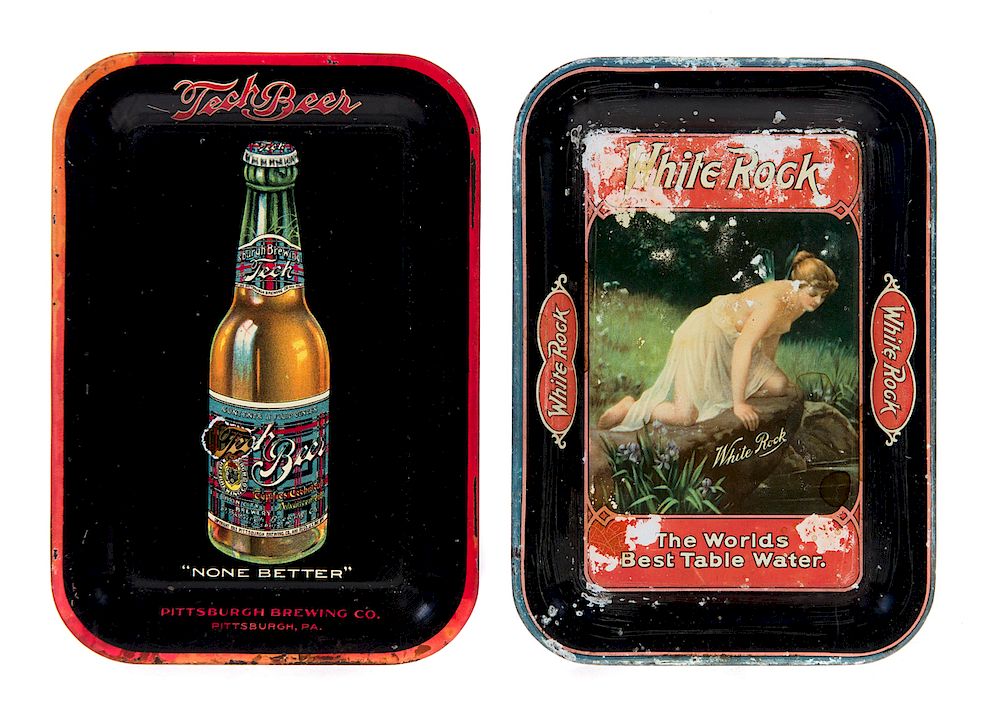 Appraisal: Small Tin Advertising Trays Tech Beer and White Rock Good