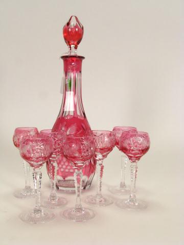 Appraisal: Cranberry Glass Liqueur Set including '' high bottle with stopper