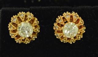 Appraisal: k Diamond Earrings k yellow gold diamond earrings floral leaves