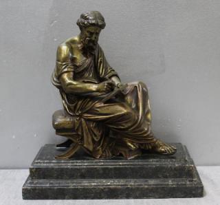 Appraisal: Patinated Bronze Sculpture of Socrates on Marble Base Signed Moreau