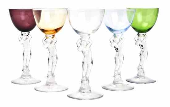 Appraisal: A Set of Sixteen Molded Glass Stems having various colored