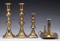 Appraisal: FOUR BRASS CANDLESTICKS Lot includes a pair of - cut