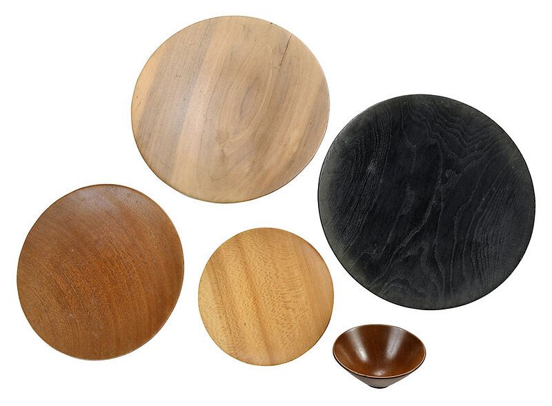 Appraisal: James Prestini Five Pieces Turned Wood American - four platters