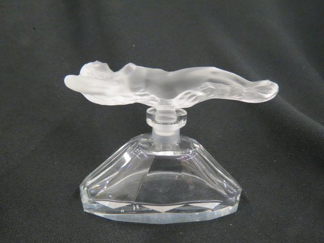 Appraisal: Czechoslovakia Cut Crystal Perfume Bottle frosted reclining nude stopper signed