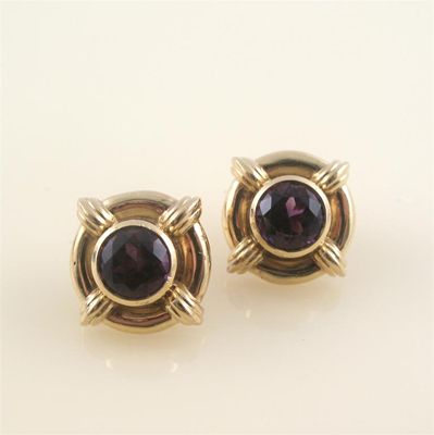 Appraisal: A pair of amethyst mounted ct gold ear studs by