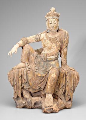 Appraisal: Chinese figure of Guanyin carved wood seated in royal repose