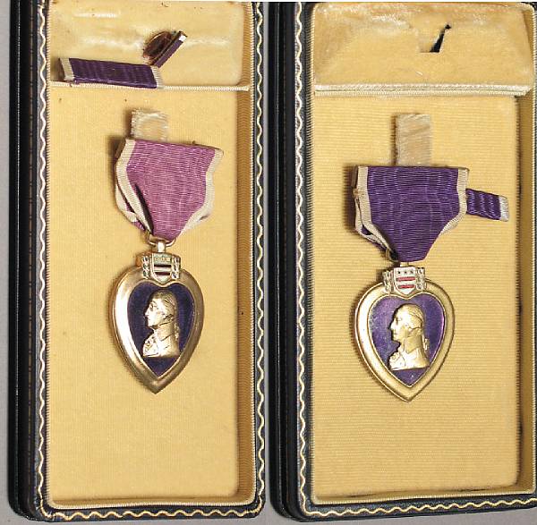 Appraisal: A lot of two named Purple Heart medals Both bronze