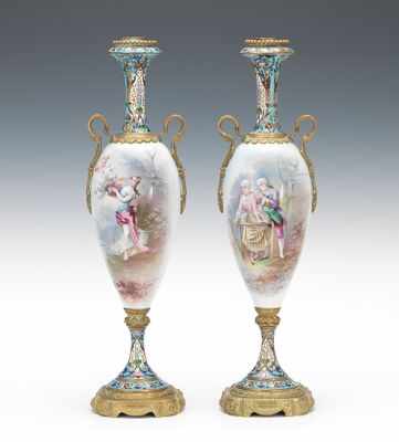 Appraisal: A Pair of Sevres Style Lamps Two Sevres style hand-painted