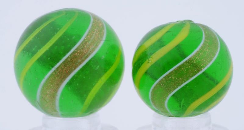 Appraisal: Lot Of Green Banded Lutz Marbles Both have transparent green