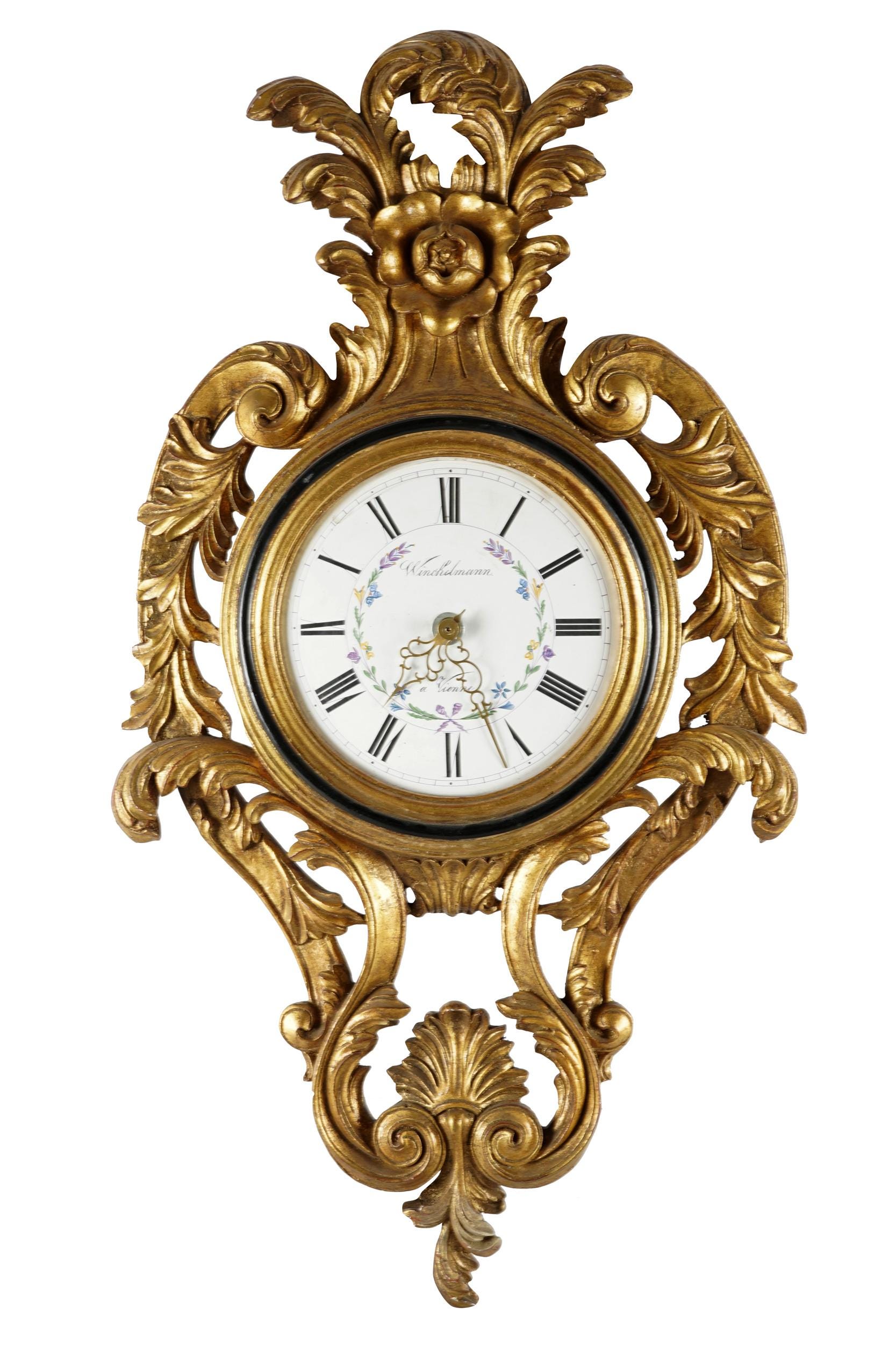 Appraisal: GILTWOOD CARTEL CLOCK dial signed Winchelmann a Vienna Condition battery