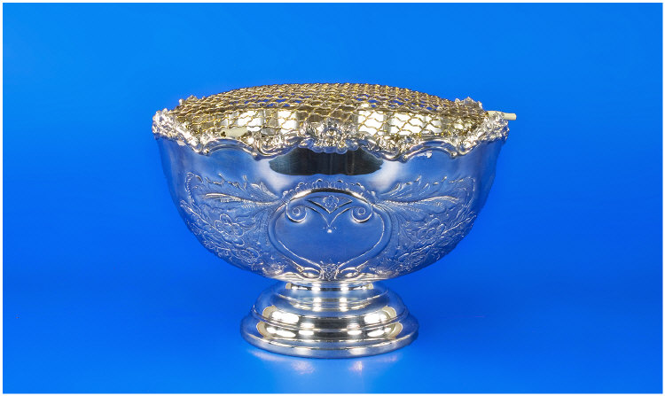 Appraisal: Silver Plated Rose Bowl On Copper Hand Chased Cavalier Made