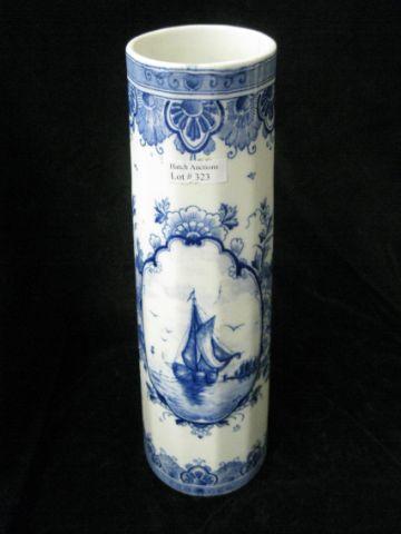 Appraisal: Delft Porcelain Vase ship in harbor foliage design tight hairline