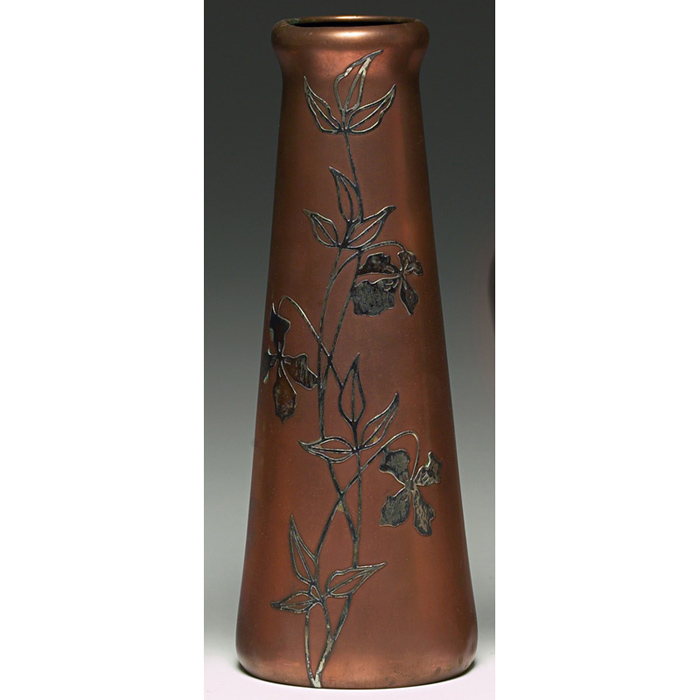 Appraisal: Heintz vase sterling on bronze applied floral design original patina