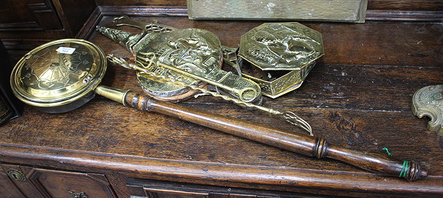 Appraisal: A PAIR OF ANTIQUE BRASS BELLOWS together with a brass