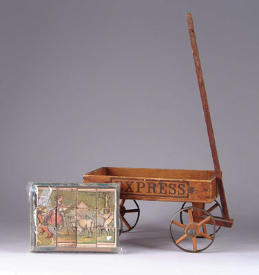 Appraisal: WOODEN EXPRESS WAGON AND LITTLE BO PEEP PICTURE BLOCKS Picture