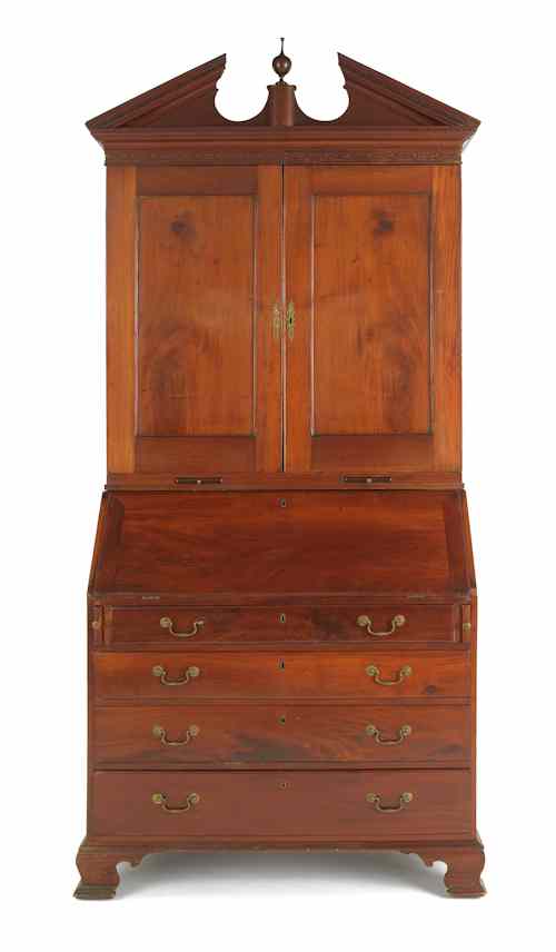 Appraisal: Philadelphia Chippendale mahogany secretary desk ca with a broken pediment