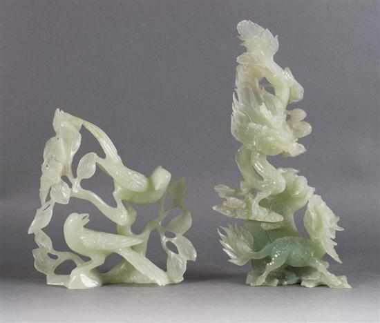 Appraisal: Chinese carved hardstone bird group and a similar dragon group