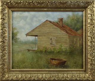 Appraisal: Don Reggio Louisiana Cabin with Sugar Kettle a Don Reggio