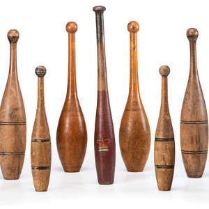 Appraisal: Nine Turned Wood Juggling Pins th Century comprising three pairs