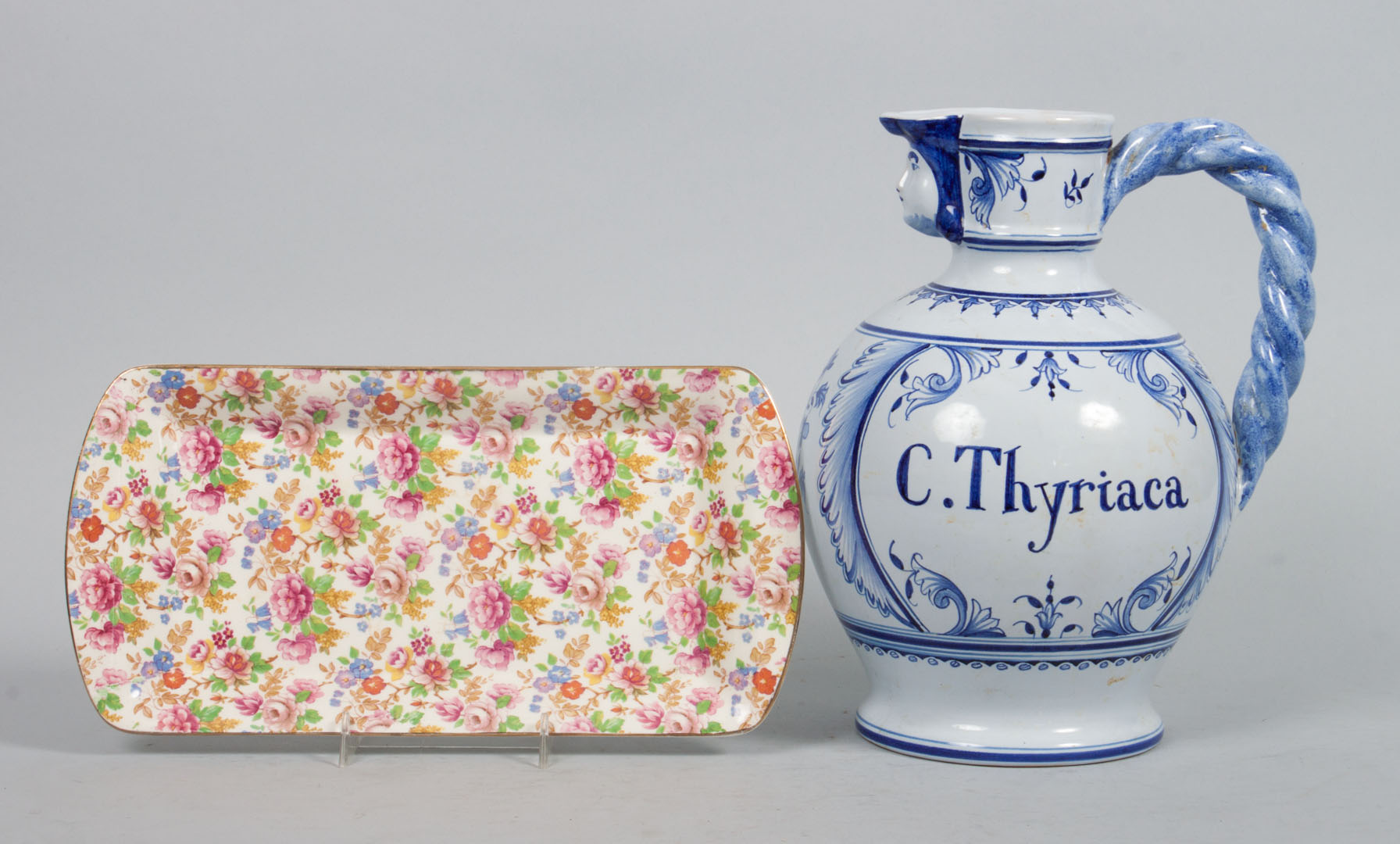 Appraisal: Dutch delftware apothecary jug and chintz platter Dutch blue and