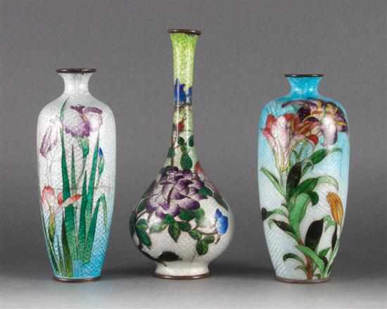 Appraisal: Three Japanese cloisonne vases Estimate - No condition report supplied