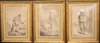 Appraisal: After Antoine Watteau French Three engravings on paper depicting different