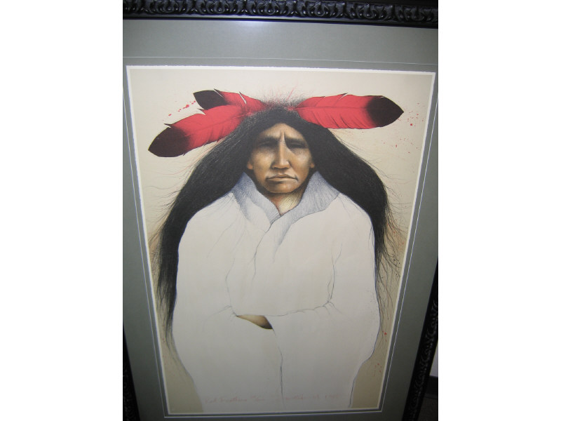 Appraisal: FRANK HOWELL AMERICAN B RED FEATHERS color lithograph titled numbered