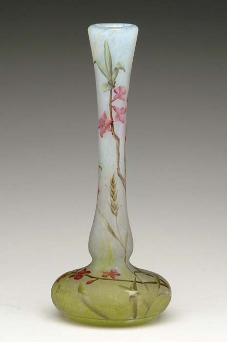 Appraisal: DAUM NANCY VASE Acid-etched and enameled fuchsia colored flowers with