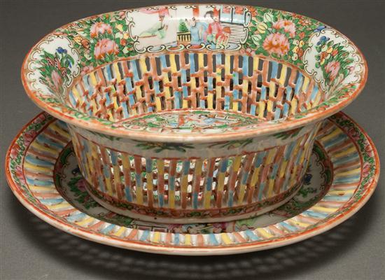 Appraisal: Chinese Export Rose Medallion porcelain reticulated chestnut basket and underplate