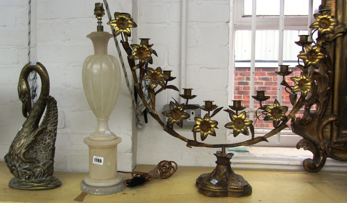 Appraisal: A gilt metal ten branch candelabra late th century the