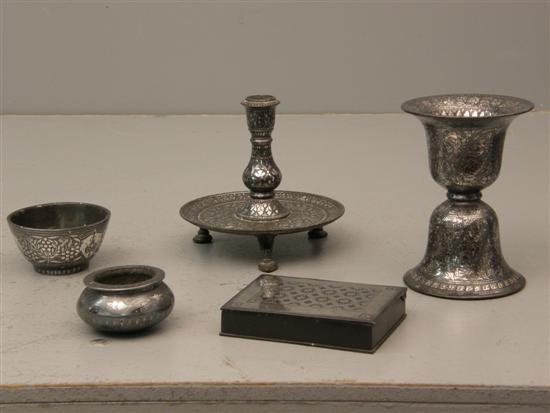 Appraisal: Five pieces th century of Indian Bidgery ware comprising a