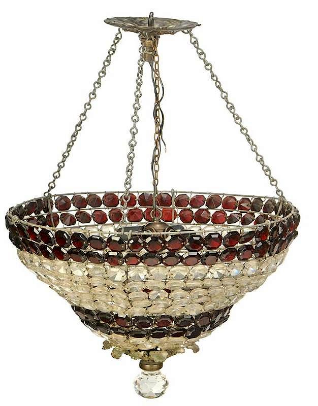 Appraisal: Red and Clear Crystal Dome Shaped Chandelier Continental probably early