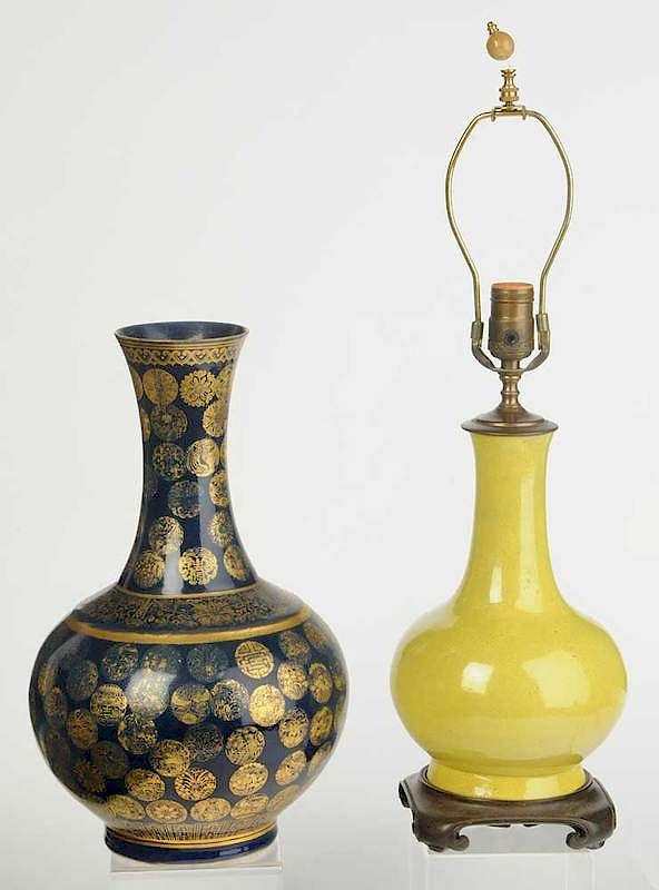 Appraisal: Two Chinese Vases One Converted to Lamp th th century