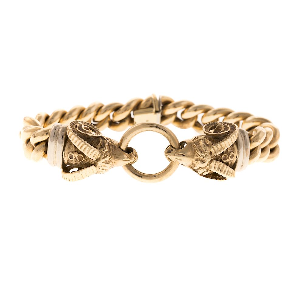 Appraisal: A Ladies Rams Head Curb Link Bracelet in K K