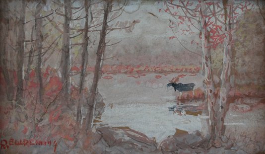 Appraisal: DEMING Edmund Willard American - Landscape with Moose Gouache W