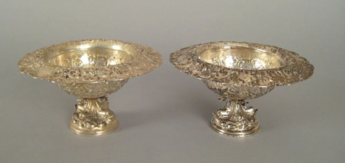 Appraisal: Pair of German reticulated silver bowls late th c with