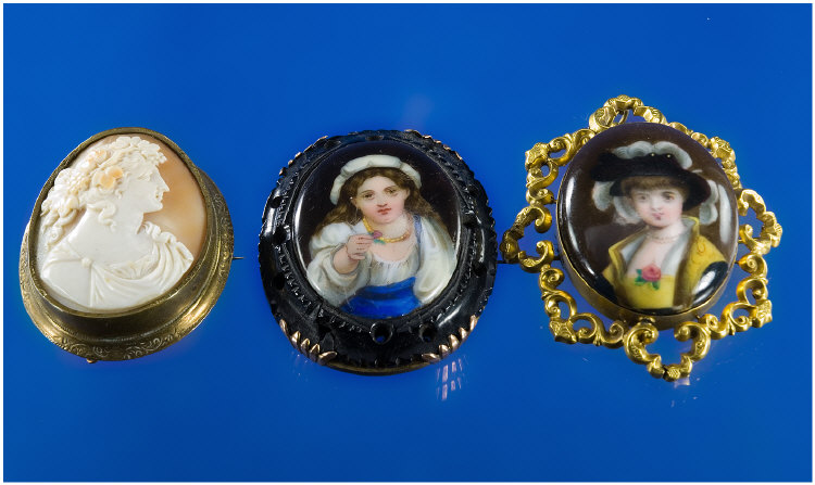 Appraisal: Collection Of Three Brooches Comprising A Shell Cameo Set In