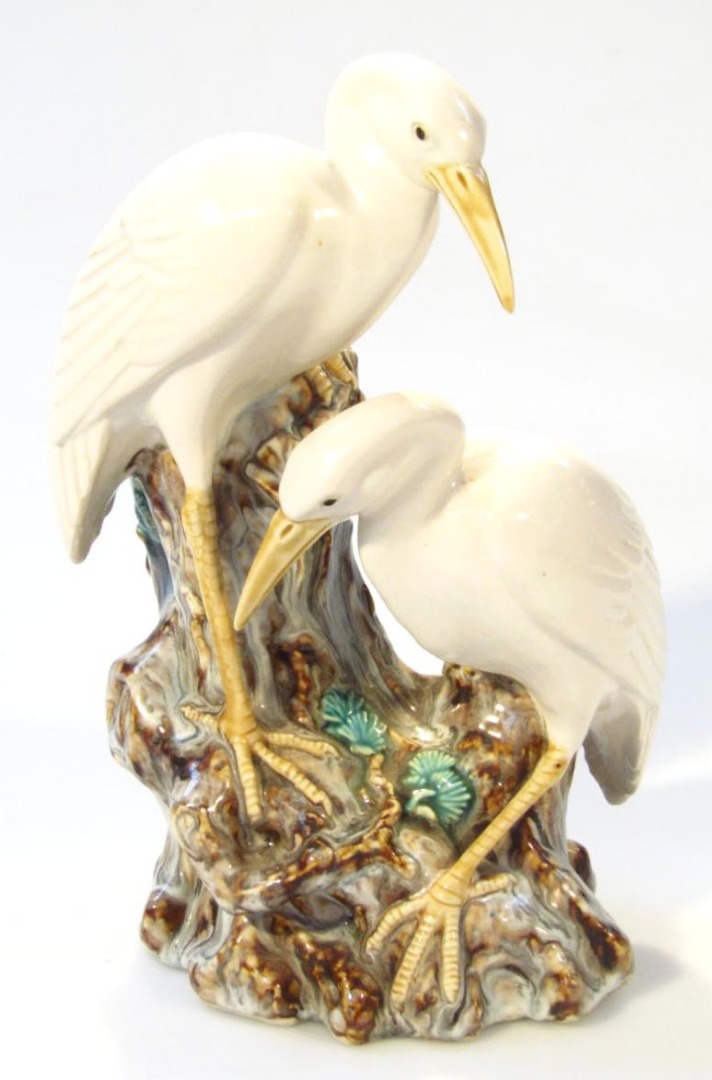 Appraisal: A Chinese pottery figure group of two crane each on