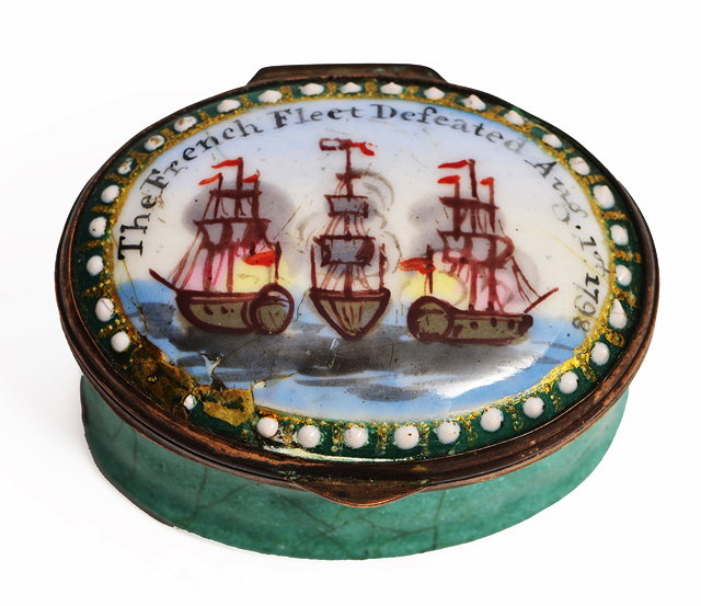 Appraisal: A LATE TH CENTURY OVAL ENAMEL SNUFF BOX the lid