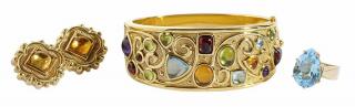 Appraisal: kt Gemstone Group of Jewelry including one hinged bangle bracelet